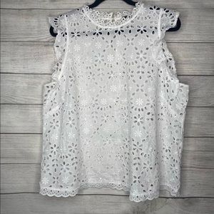 J. Crew White Eyelet Lace Top